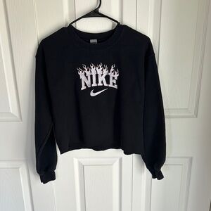 Nike Women's Black Flame Logo Cropped Hoodie